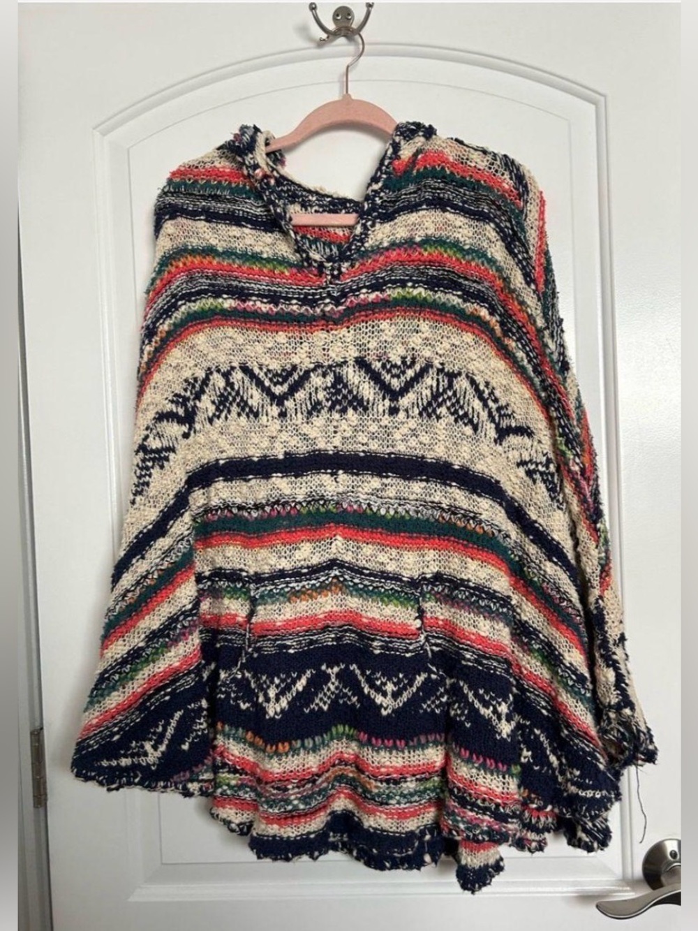 Free People Bubble Tea Yarn Poncho Hood Sweater
